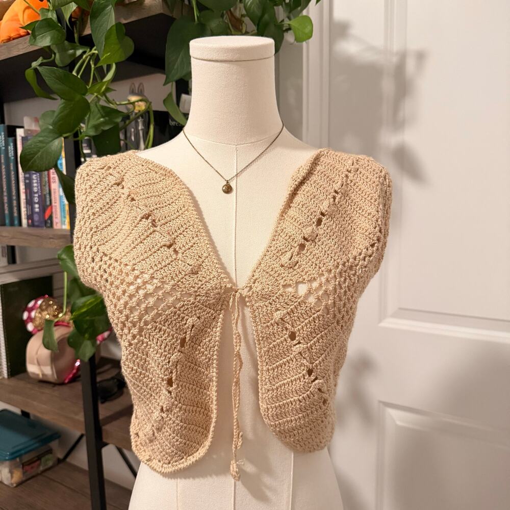Handmade Crochet Tie Front Bolero Vest